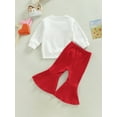 thumbnail image 4 of Bagilaanoe 2Pcs Toddler Baby Girl Valentine's Day Outfits Letter Print Long Sleeve Pullover Tops + Flare Trousers 6M 9M 12M 18M 24M 3T Kids Fall Long Pants Set, 4 of 9