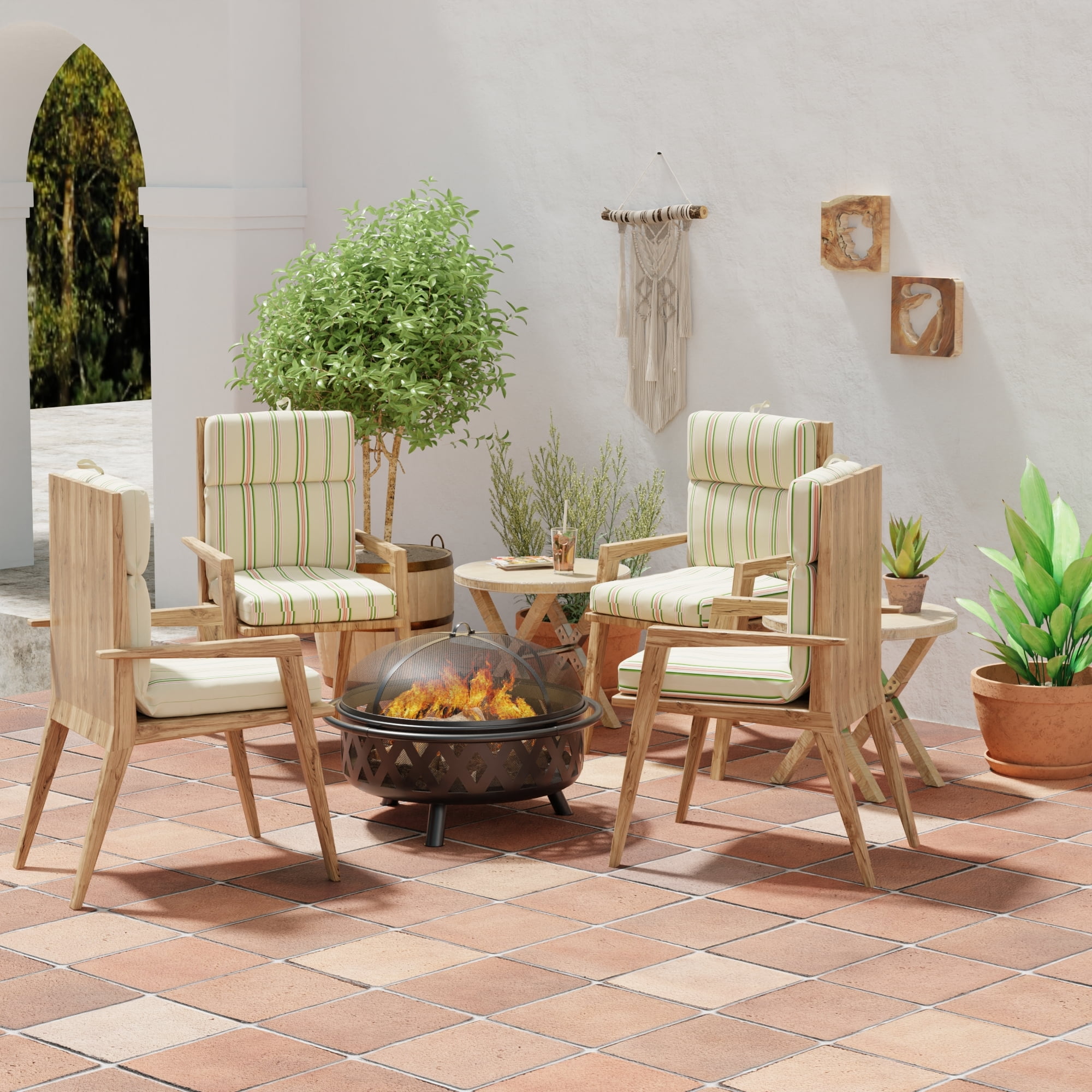 Jordan Manufacturing 44" x 22" Owen Raffia Beige Stripe Rectangular Outdoor Chair Cushion with Ties and Hanger Loop