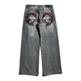 thumbnail image 1 of Pantalones vaqueros con estampado gótico para hombre, ropa de calle Y2K, Harajuku, informal, holgado, recto, de pierna ancha, Punk, 1 of 5