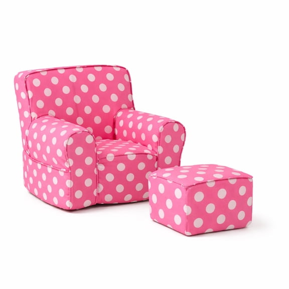 The 1st Chair My Own Chair & Ottoman Set - Hot Pink Mini Dot Fabric