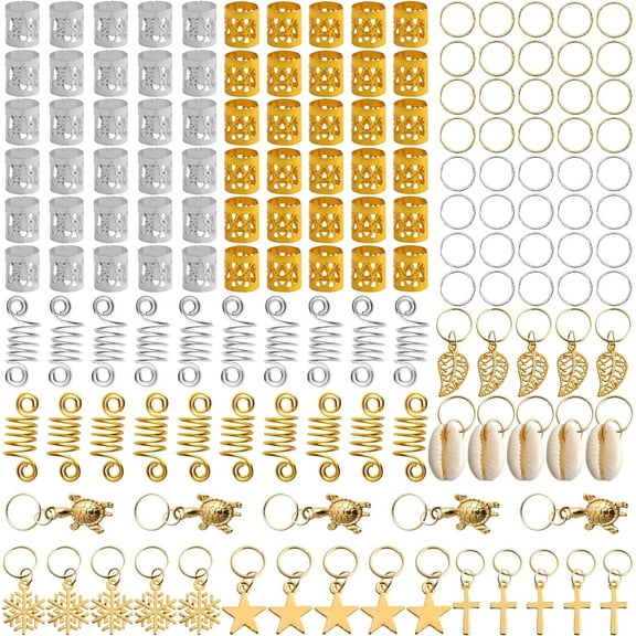 ZYNERY Hair Braid Rings Hair Cuffs Set, 150 Pieces Metal Hair Jewelry Pendant Rings Charm Hair Clip Braiding Circle, Dreadlocks Hair Accessories/Decoration for Woman and Man (Gold & Silver)