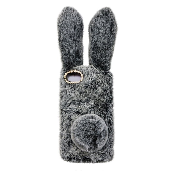 TABLZONE Dark Grey Plush TPU Phone Case with Rhinestone Frame for SE 2020