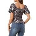 thumbnail image 3 of INSPIRE CHIC Women's Puff Sleeve Tops Sweetheart Neck Smocked Floral Blouses L Black, 3 of 7
