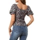 thumbnail image 3 of INSPIRAR CHIC Blusa Floral para Mujeres Cuello Cuadrado con Manga Abullonada Espalda Fruncida Top Casual Negro XS, 3 of 8