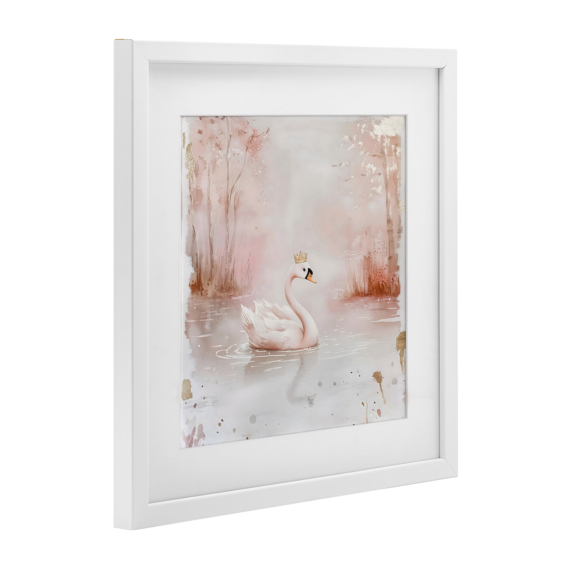 Stupell Industries Swan with Crown in Pastels White Framed Print Under Glass, design by Creative Studio