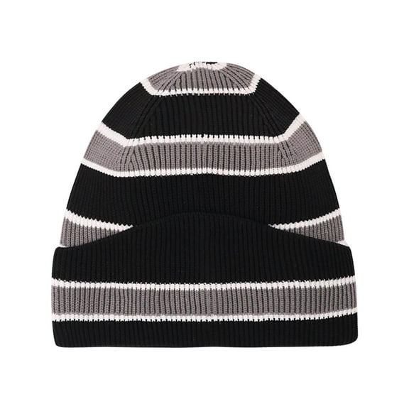 FAHXNVB Unisex Beanie Hat Winter Warm Color Block Striped Knitted Beanie Hats for Women Men Thick Cuffed Skull Cap