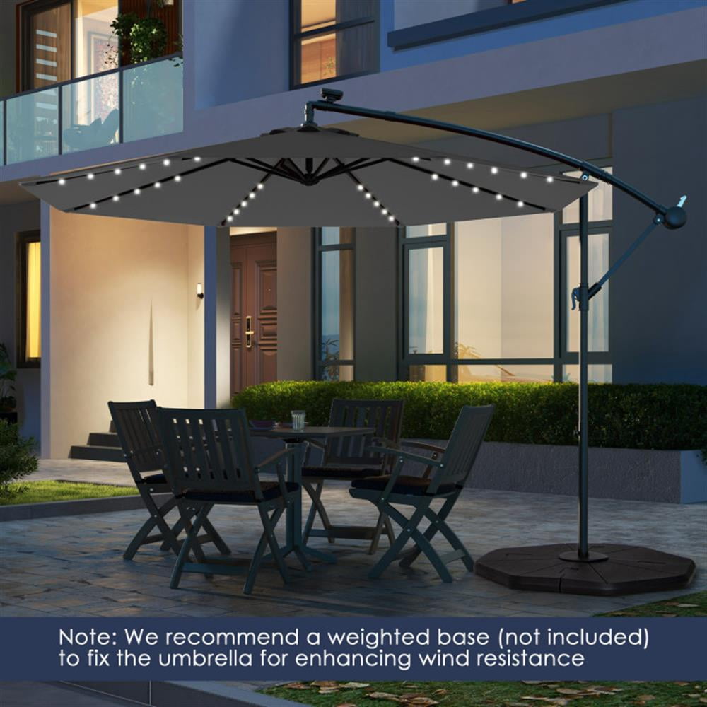 Spaco 10 Feet Solar Offset Hanging Umbrella with 40 Lamp Beads and Solar Panel, Outdoor Umbrellas for Patio, Patio Table Umbrella, Deck Umbrella-Gray