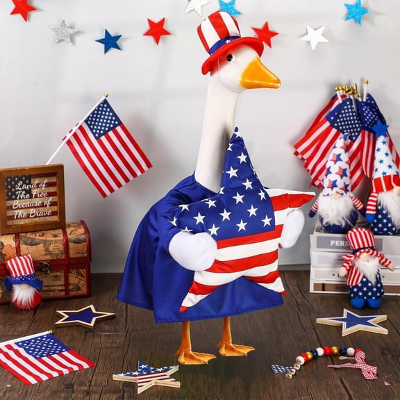 4th of July Porch Goose Outfits Independence Day Decorations for 250th Anniversary, 23" Patriotic Porch Geese Duck Statue Clothes Celebration, Outdoor Patio Yard Lawn Holiday Funny Art Decor