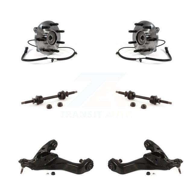 Transit Auto Front Hub Bearing Assembly Suspension Lower Control Arm with Ball Joint & Sway Bar Stabilizer Link Kit for Car Ford F-150 with 7 Lug Wheels - Left Right Side (Driver Passenger) K7T-109940