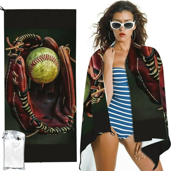 BCIIG Softball Beach Towel  Microfiber Quick Dry Bath Glove and Ball Pattern Big Towels Soft Lightweight Pool Sport Oversized Towels Sand Free Travel Swimming Decor Gifts for Adults 27.5x55in