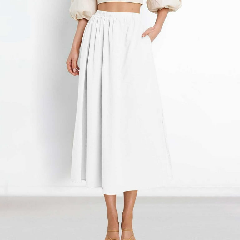 Yueyer Womens Midi Pleated Skirts Comfy Elastic Waisted Work