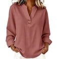 thumbnail image 2 of ManxiVoo Breathable Cotton Linen Shirt for Women Classic Button Down Blouse 3/4 Sleeve Top for Business Casual and Weekend Outfits XXXXL Size Brick Red, 2 of 5