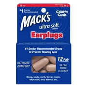 Mack's Ultra Soft Foam Earplugs, 12 Pair - 33dB Highest NRR, Comfortable Ear Plugs for Sleeping, Snoring, Travel, Concerts, Studying, Loud Noise, Work