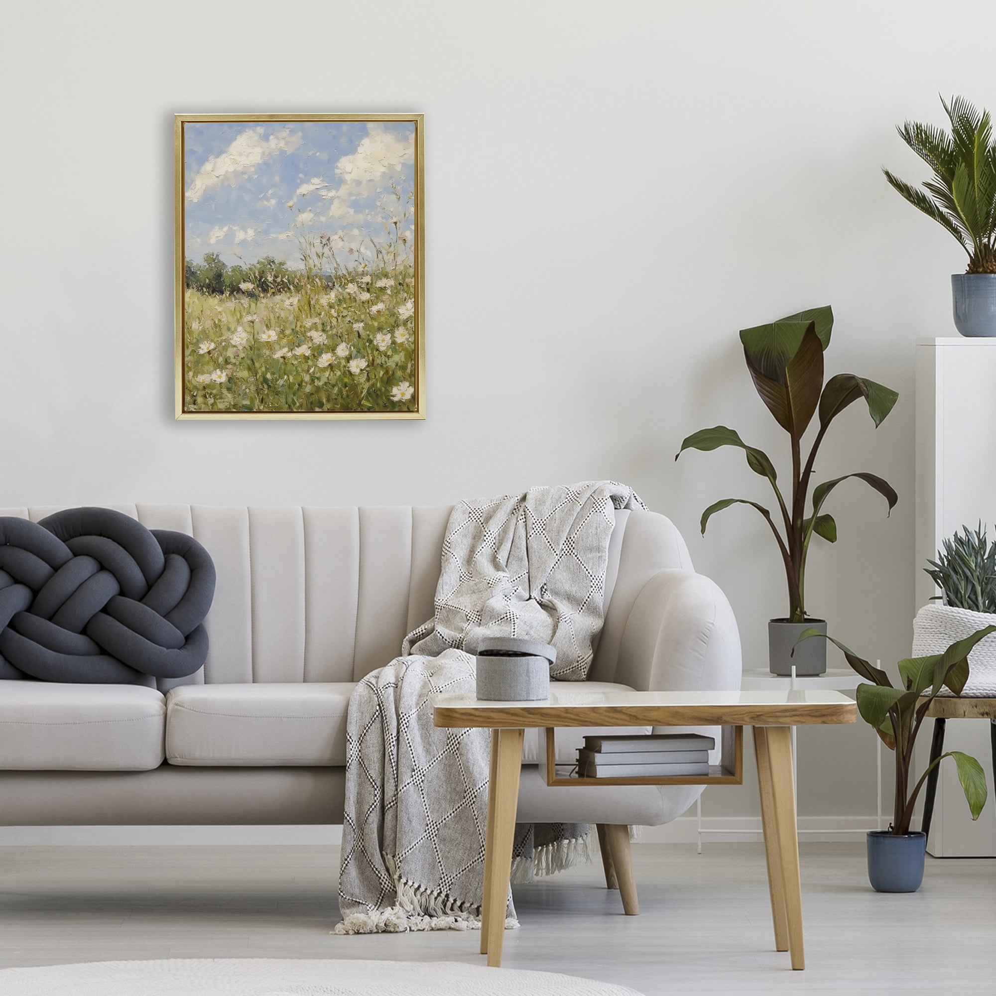 Stupell Industries Wildflower Field Beneath Blue Sky Gold Framed Floater Canvas Wall Art, design by LSR Design Studio