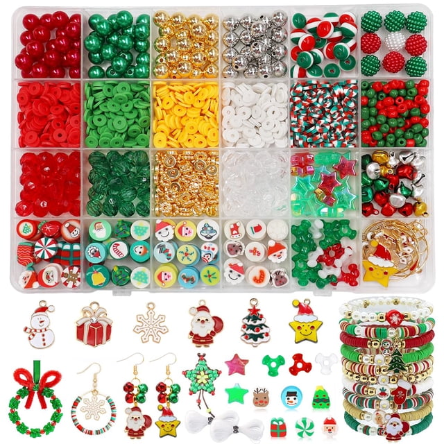 Kit para hacer pulseras Ganepwns Christmas Beals, color verde arcilla y rojo