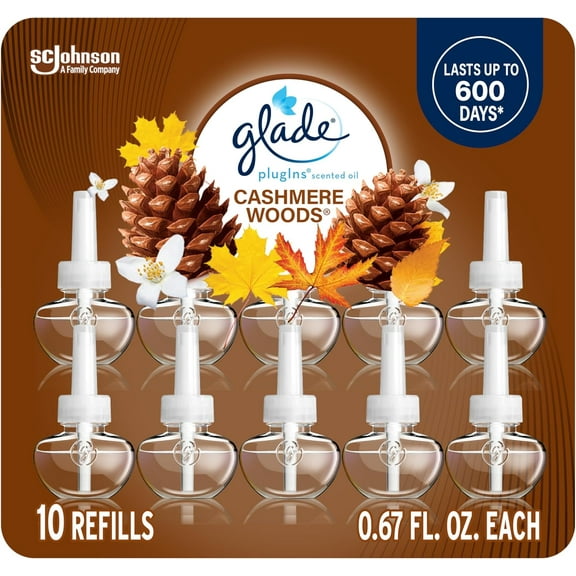 PlugIns Refills Air Freshener, Scented and Essential Oils for Home and Bathroom, Cashmere Woods, 6.7 Fl Oz, 10 Count (Packaging May Vary)