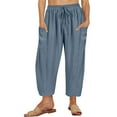 thumbnail image 2 of Lightning Sales, lcziwo Loose Fit Capris Pants for Women Summer Casual Drawstring Lantern Beach Pants Vacation Linen Cropped Trousers with Pockets Light Blue S, 2 of 9