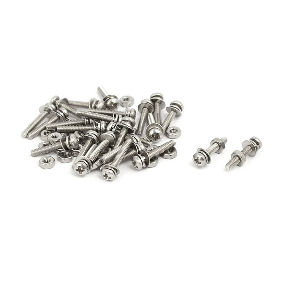 M2x12mm 304 Stainless Steel Pan Head Bolt Screw Nut w Washer 25 Sets