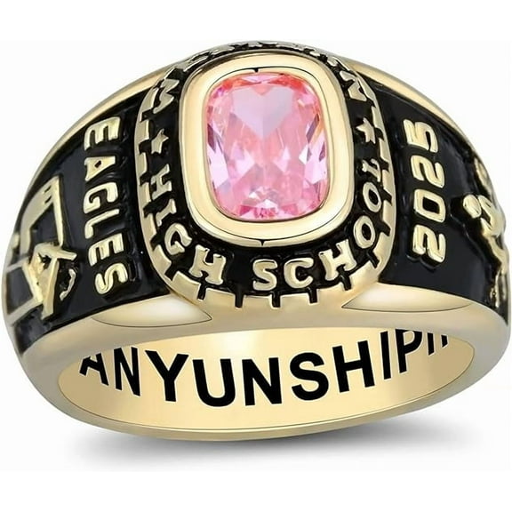 Ccjcinata Fully Personalized Customized class rings Sterling Silver Women's High School and College Class Ring – Classic Collection (Sterling Silver - Gold Plated)