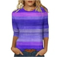 thumbnail image 2 of Womens Tops 3/4 Sleeve Round-Neck Print Casual T-shirt Blouse Purple M, 2 of 5