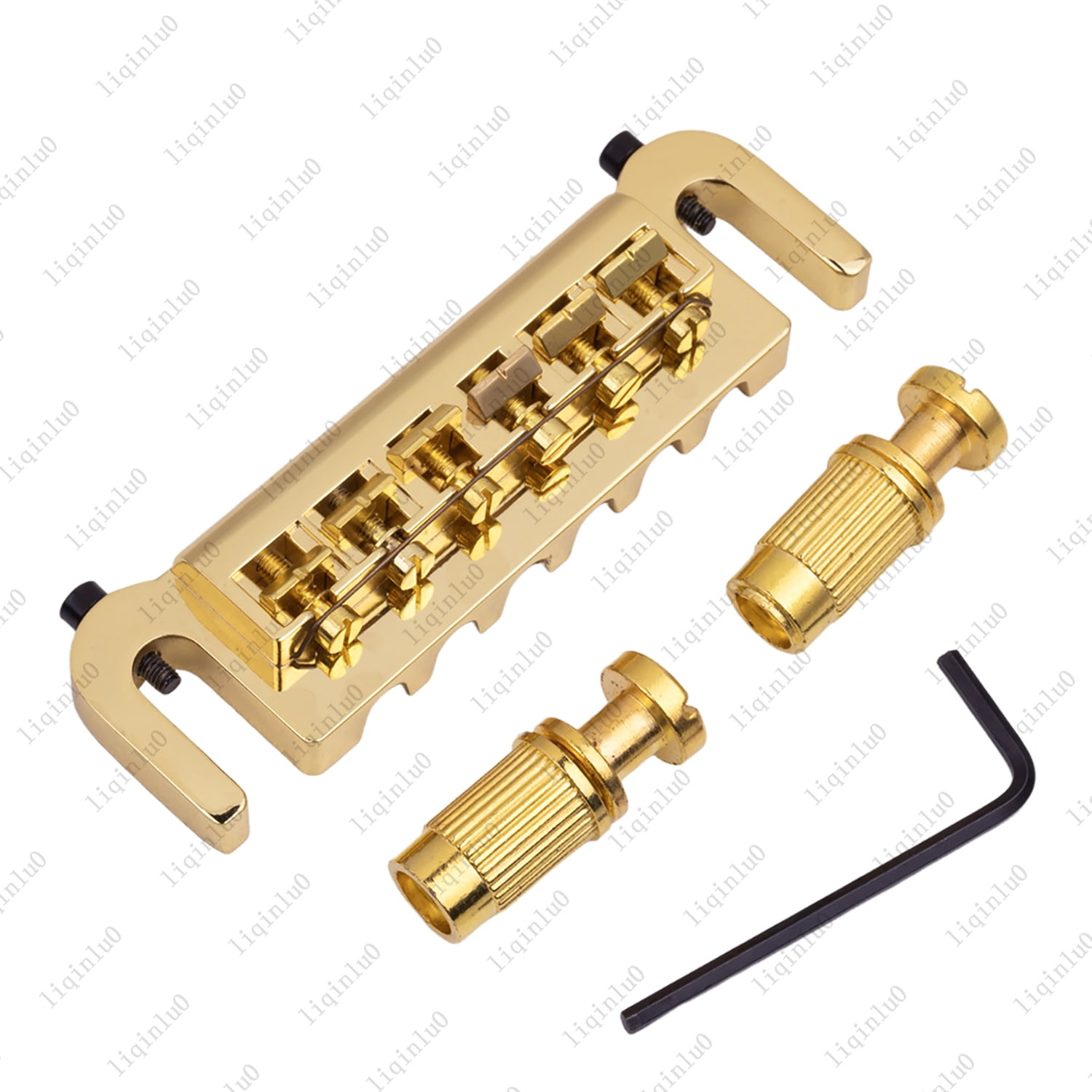 LOOKSEVEN 6 String Electric Guitar Integrated Bridge Tune-O-Matic Style Guitar Bridge Replacement for Gibson Epiphone Les Paul SG, with Studs & Wrench-gold