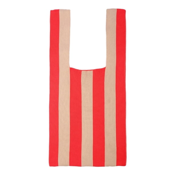 Bolso de hombro tejido para mujer Sunnimix diseño de rayas capacidad informal Rojo 23x46cm