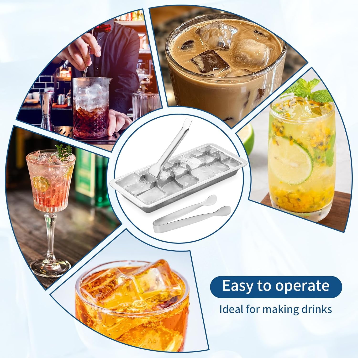 2Pcs Stainless Steel Ice Cube Trays for Freezer, Metal Ice Cube Trays with Lever, Reusable 18/8 Slot Ice Cube Mold for Bar & Kitchen (With Clips, 2PCS)