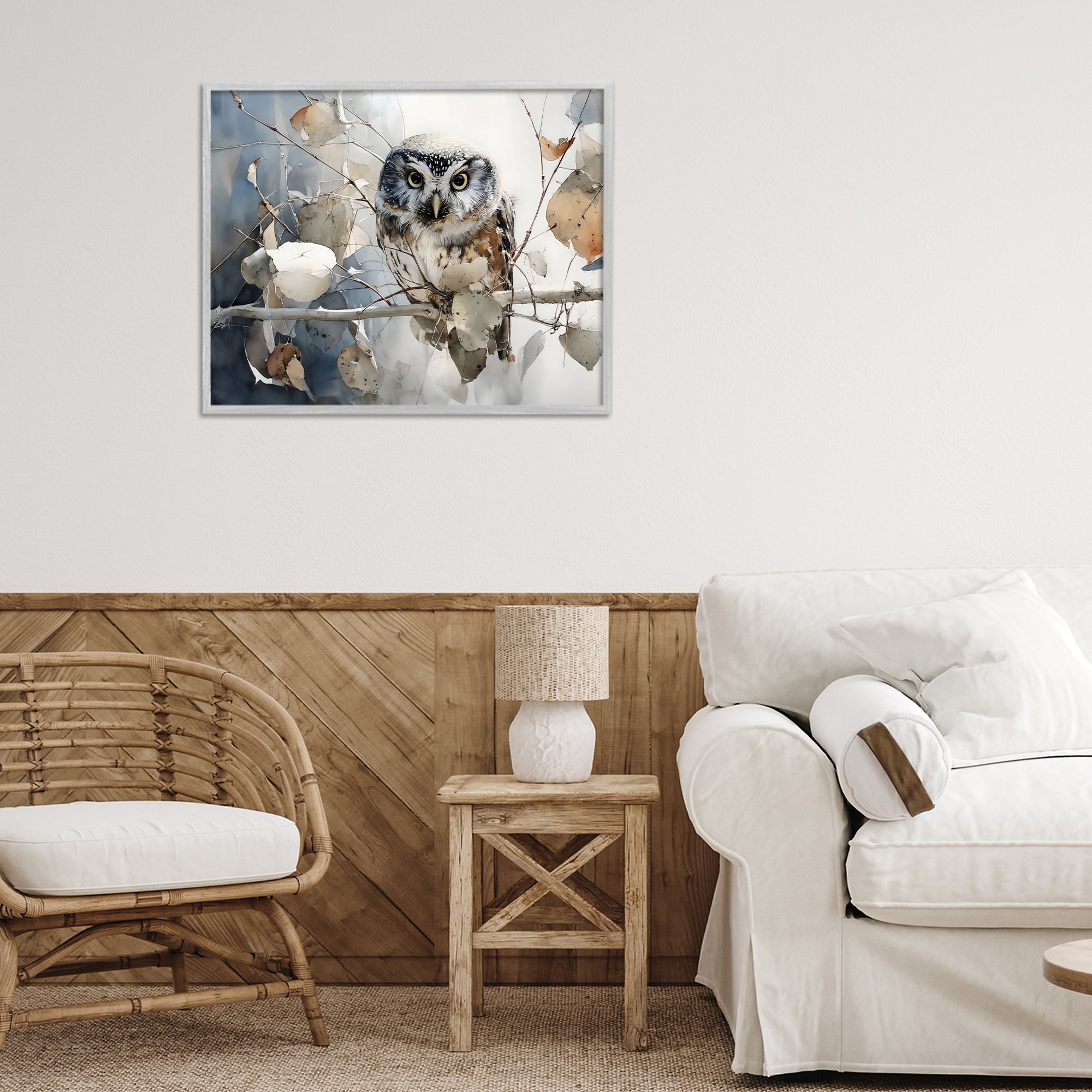 Stupell Industries Hoot Owl on Autumn Branch Gray Framed Giclee Art, design by Franklyn Gregory