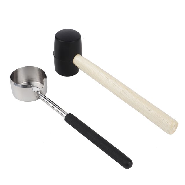 Juego de herramientas para romper cocos de acero inoxidable 304 de grado alimenticio con mango de madera y martillo de goma