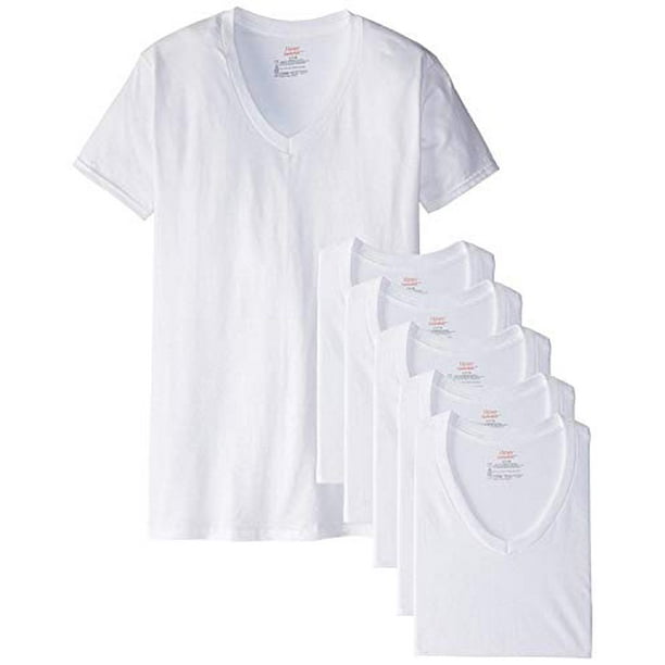 Hanes - Hanes Men's White V-Neck T-Shirts (X-Large (46-48), White (6 ...