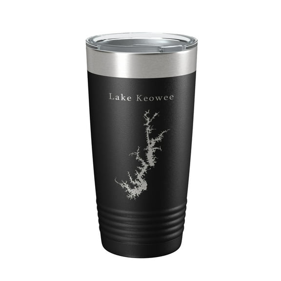 Lake Keowee Map Tumbler Travel Mug Insulated Laser Engraved Coffee Cup South Carolina 20 oz Black