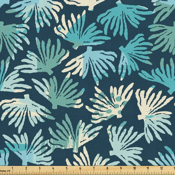 Ambesonne Nautical Fabric by the Yard Upholstery, Neutral Corals Pattern, 3 Yards, Deep Sky Blue Turquoise