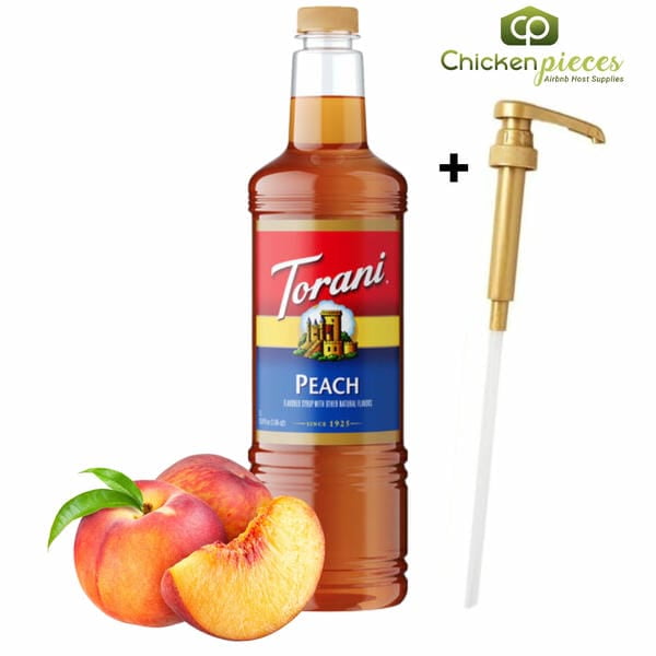 Torani Sirop Aromatisé à la Pêche Bouteille en Plastique 1 L + Pompe Doseuse Bonus