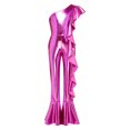 thumbnail image 4 of SiiRoh Girls 70s Disco Jumpsuit Shiny Metallic Ruffled Dance Outfits Sequins Bell Bottom Pants Dancewear Hot Pink 16, 4 of 6