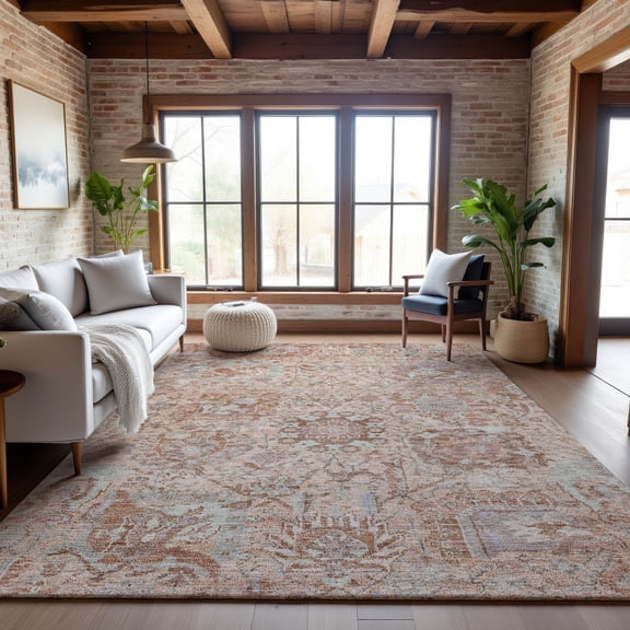 Addison Rugs Mayfield Premium Machine Washable Traditional Damask Coral Rectangle Rug, 5' x 7'6"