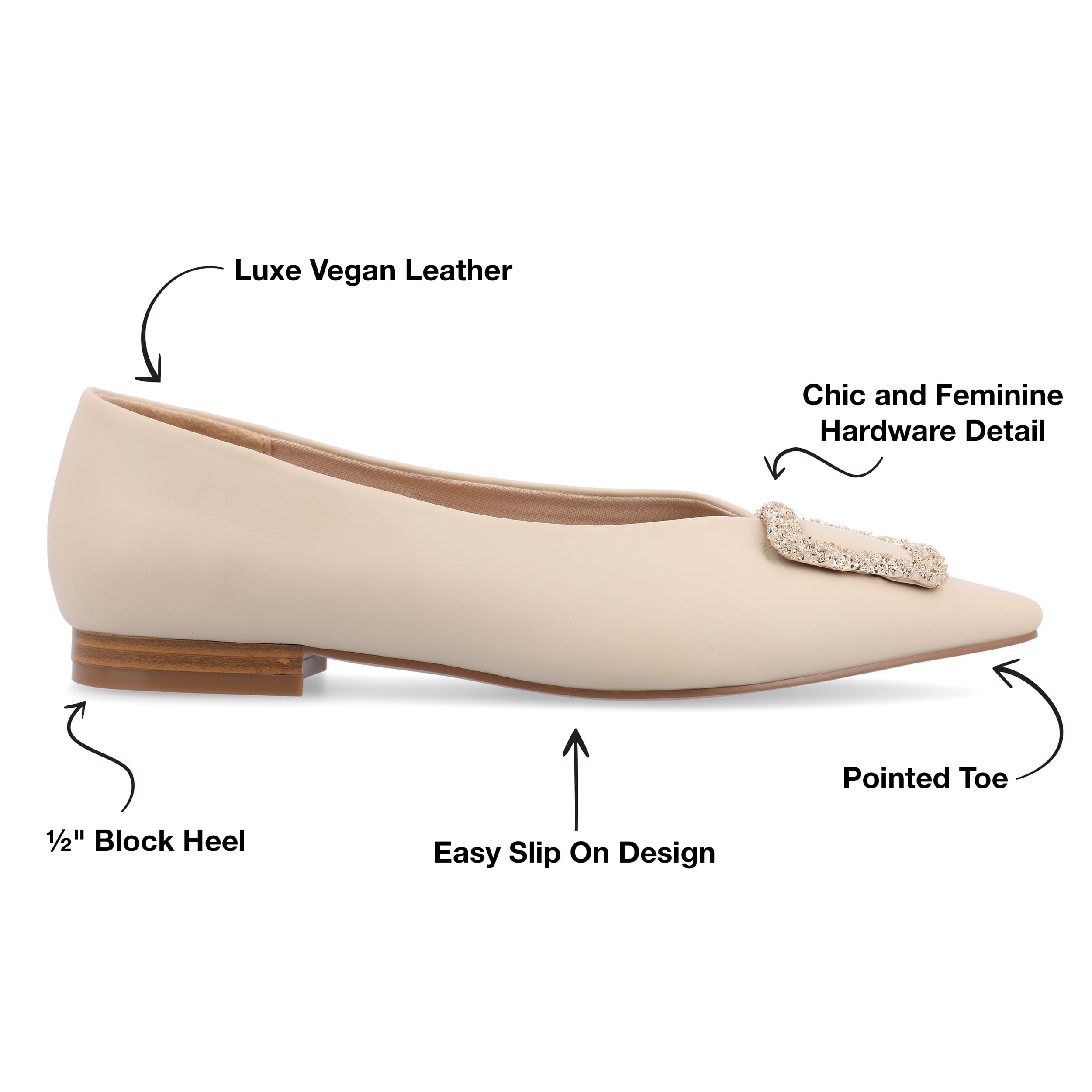 Journee Womens Elowen Slip On Slim Squared Off Pointed Toe Flats