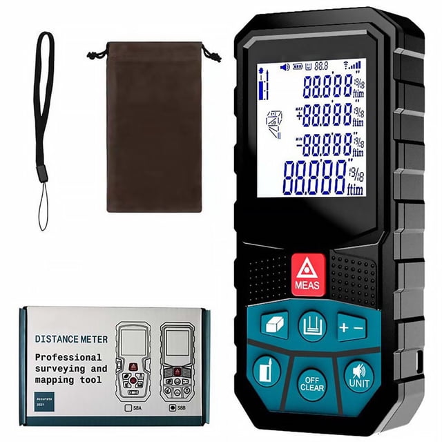 Infrared Measure Professional Light Distance Meter M/Ft/In Light Measurement Tool with Backlit LCD and Pythagorean Mode Area and Volume Waterproof Digital Precision Distance Me