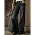 thumbnail image 4 of Wide Leg Jeans for Women Mid Waist Baggy Denim Washed Pants Without Belt Black L, 4 of 5