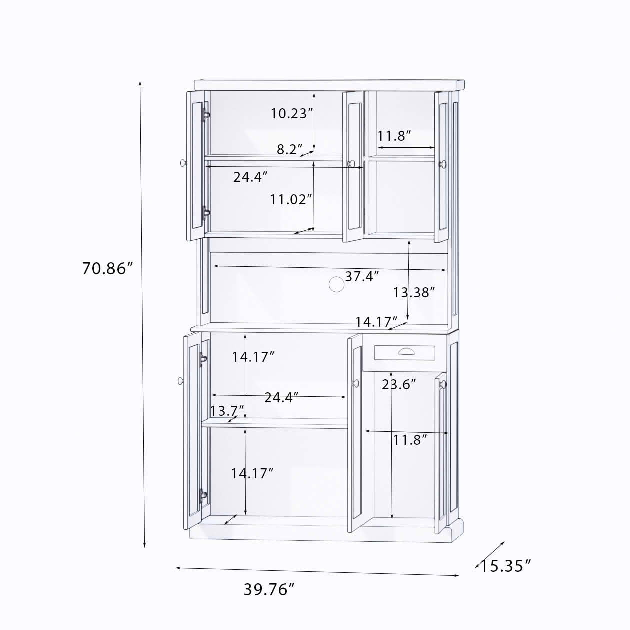 MAYEERTY 71-Inch Kitchen Pantry Storage Cabinet, Freestanding Hutch with Microwave Countertop 6 Doors 1 Drawer White