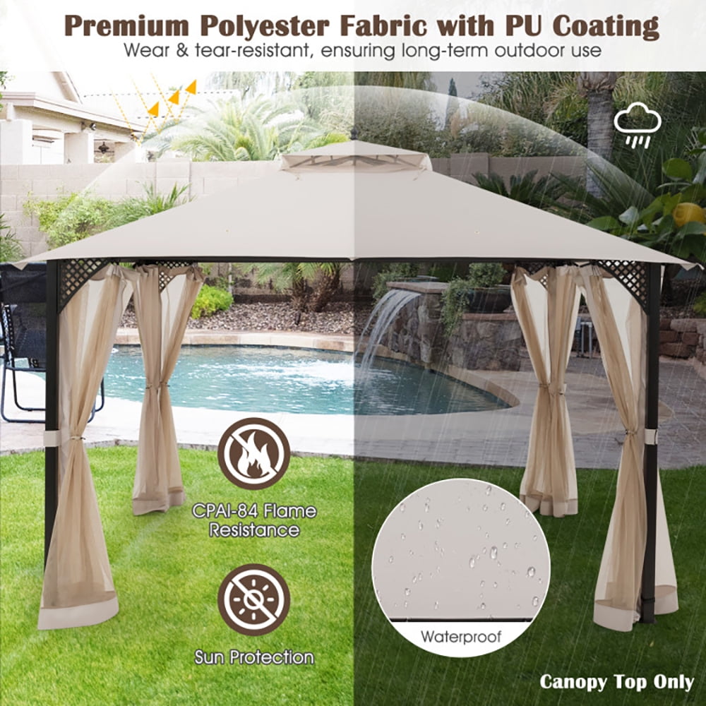 Aimee Lii 12' x 10' Outdoor Double Top Patio Gazebo, Backyard Canopy Gazebo, Beige