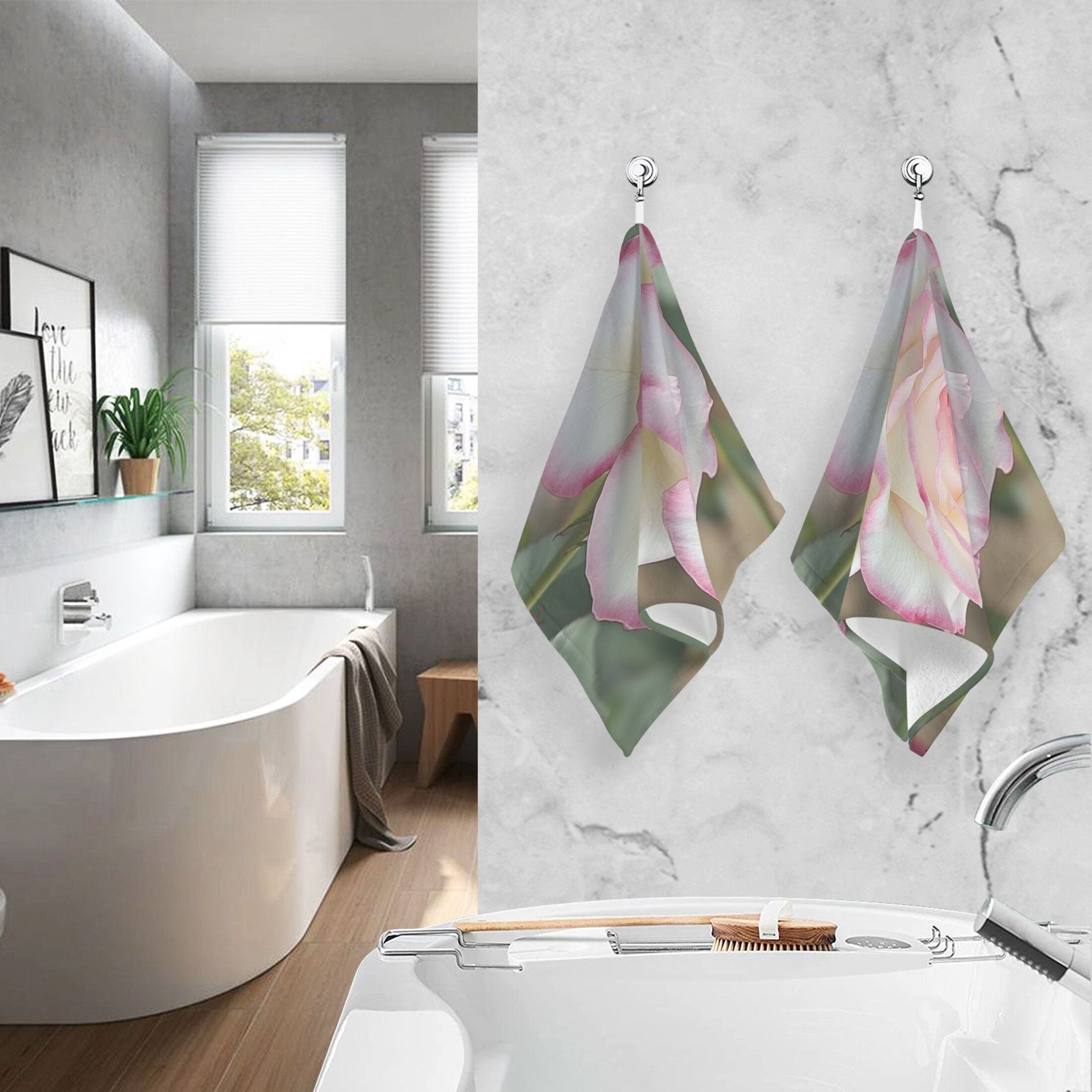 Cotton Towel Two-Piece 16x28 Inch One Sizex2 Face Towel Set Towel Set Cotton Hand Bath Towel Bathroom Beach A Pink Rose