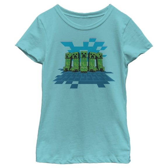 Girl's Minecraft Creeper Mob Graphic Tee Tahiti Blue X Small