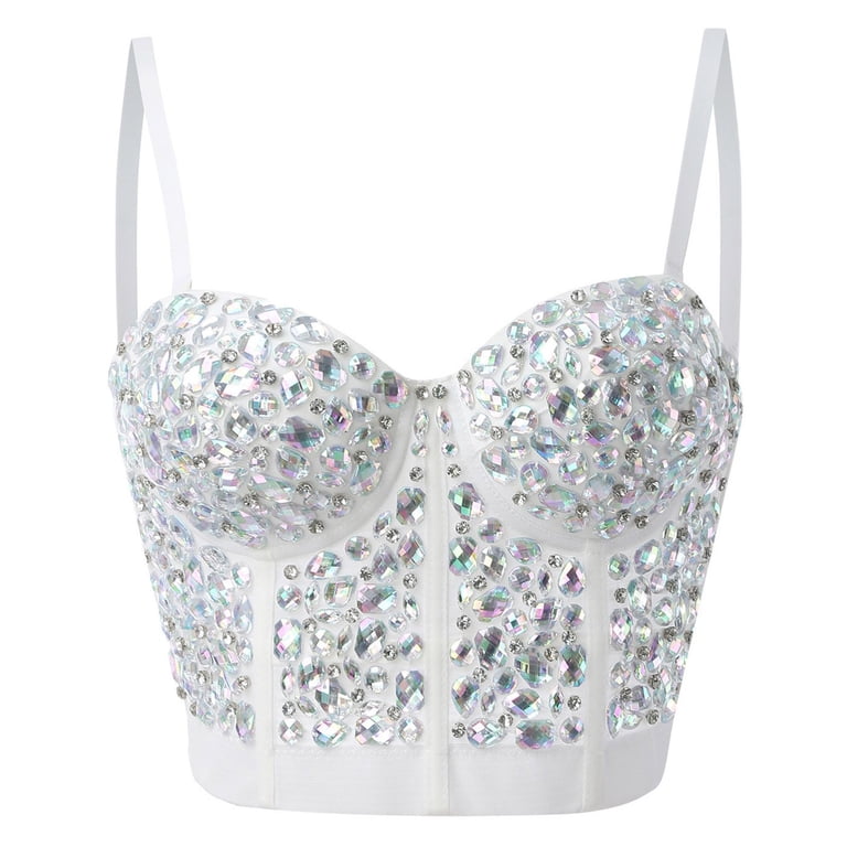 ○様　DIANTE Rhinestone halter neck tops AWZXDE Women Beaded Rhinestone Halter Top Tube Design Going Out