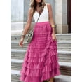 thumbnail image 4 of Women'S Long Maxi Tulle Skirts A Line Ruffle High Waisted Tiered Layered Mesh Tutu Skirt Petticoat Rose Red S, 4 of 6