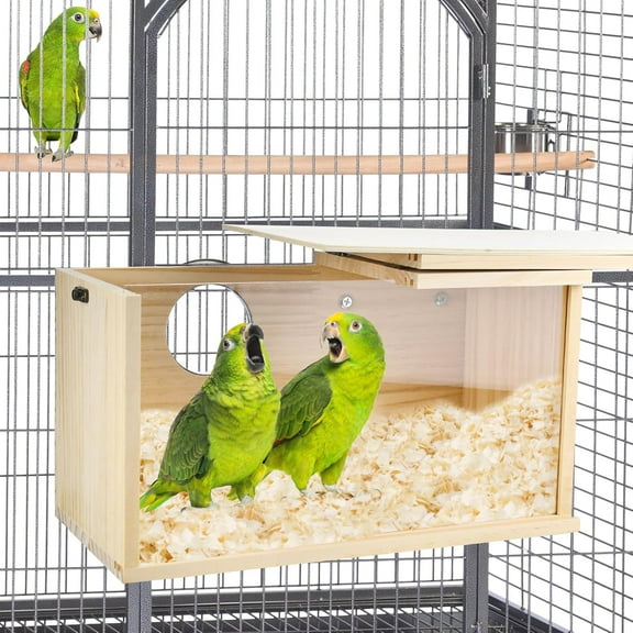 Parakeet Nesting Box for Cockatiel & Lovebirds | Natural Pine & Acrylic Transparent Bird House with Removable Wooden Board