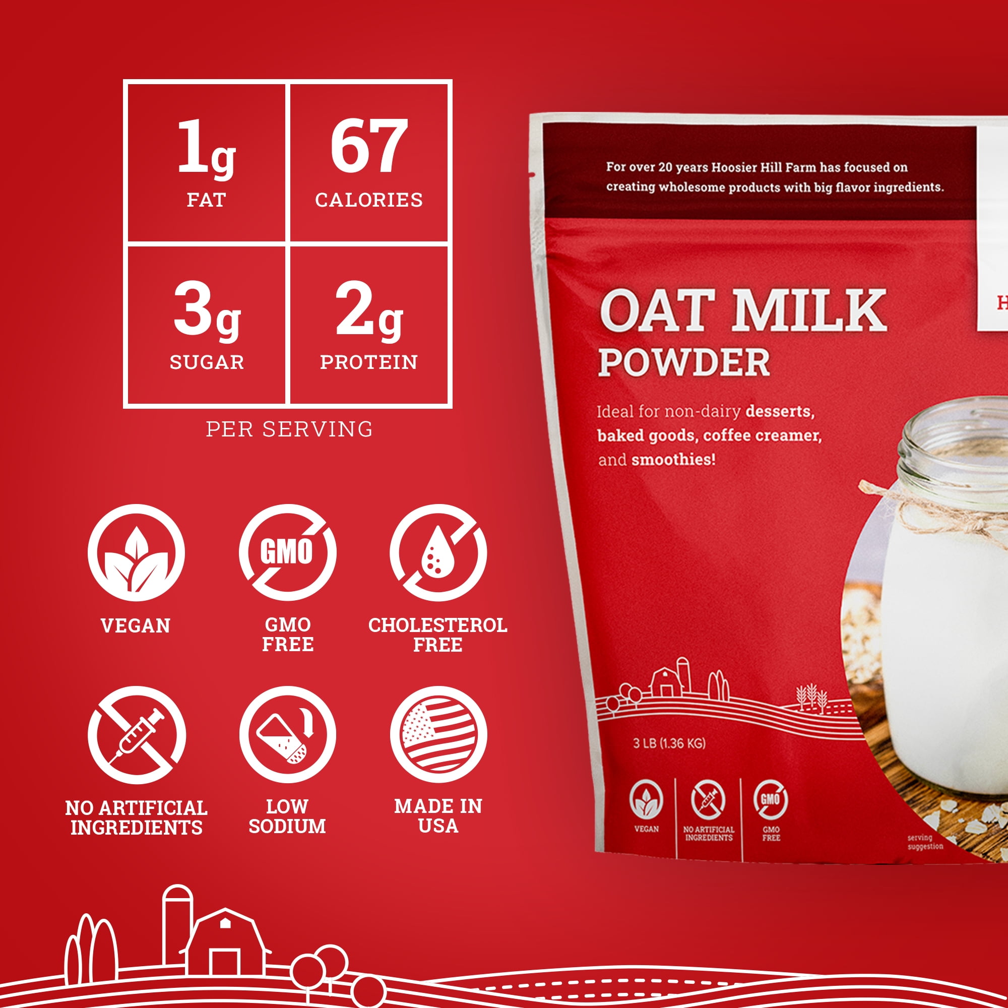 Hoosier Hill Farm Oat Milk Powder, 3 lb Bag