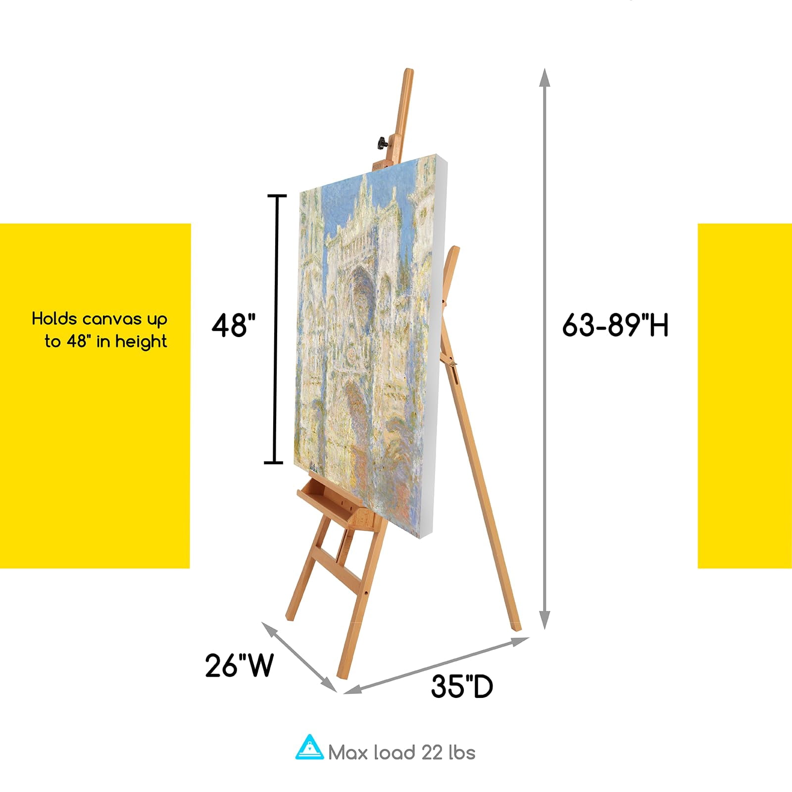 MEEDEN Wooden Easel Stand for Painting, Studio Easel with Artist Tray, Beech Wood Art Easel for Adults, Holds Canvas up to 48"