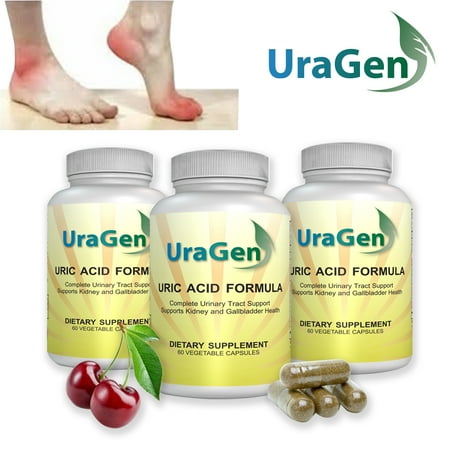 - Uric Acid Cleanse Flush - Supports Healthy Uric Acid Levels & Healthy Kidney Function - Potent Tart Cherry Extract - New Lowering Formula, 180 VCaps - (UraGen 3 Bottles)