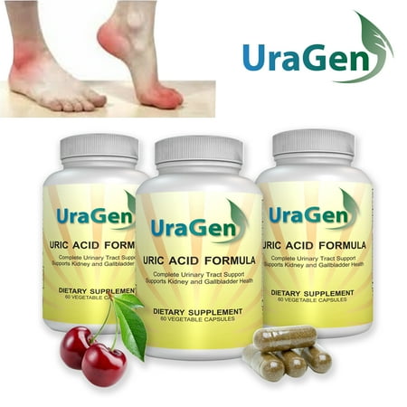 Uric Acid Cleanse Flush - Supports Healthy Uric Acid Levels & Healthy Kidney Function -  Potent Tart Cherry Extract - New Lowering Formula, 180 VCaps - (UraGen 3 (Best Diet For Uric Acid Patient)