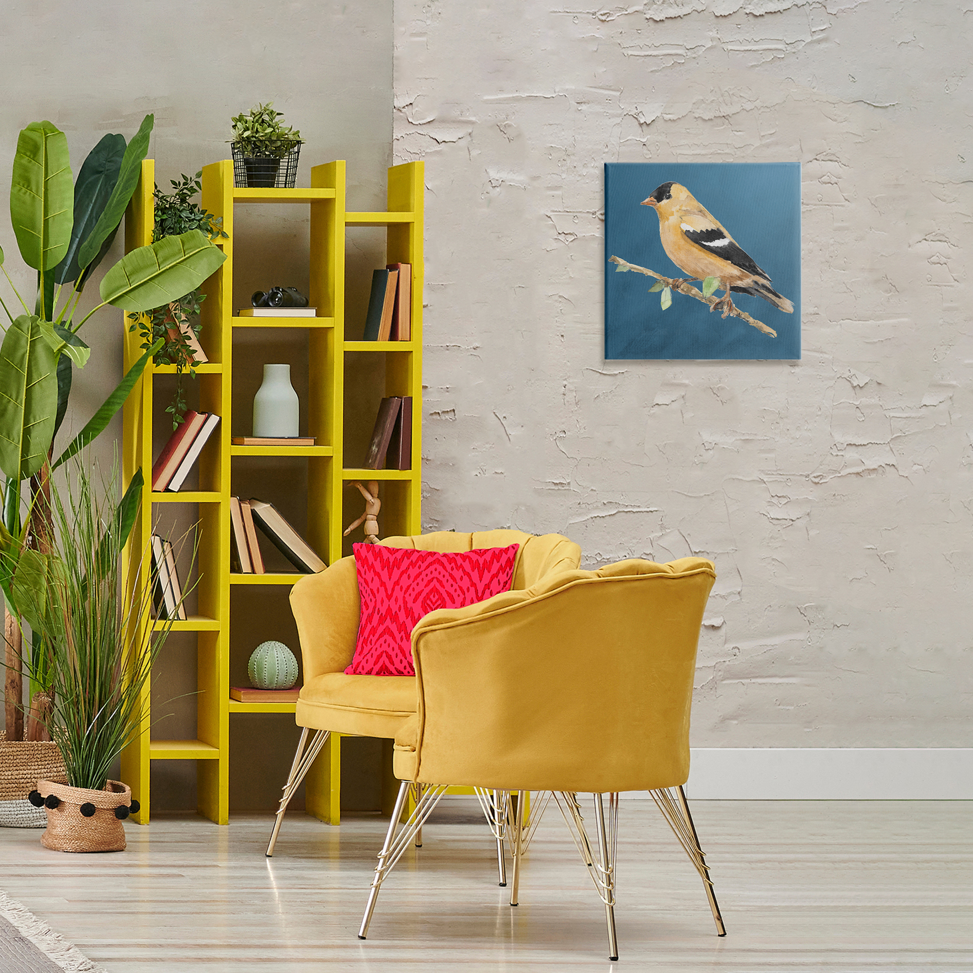 Stupell Industries Traditional Yellow Bird Animals & Insects Painting Gallery Wrapped Canvas Art Print Wall Art, 17 x 17